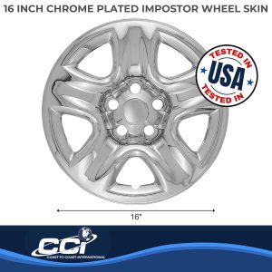Coast to Coast Wheel Skin, Impostor ®, 16 Inch, 5 Dimpled Spokes, Snap-On, Plated, Chrome, ABS Plastic, Set of 4 – IWCIMP42X
