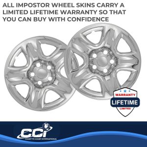 Coast to Coast Wheel Skin, Impostor ®, 16 Inch, 5 Dimpled Spokes, Snap-On, Plated, Chrome, ABS Plastic, Set of 4 – IWCIMP42X
