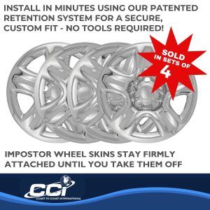 Coast to Coast Wheel Skin, Impostor ®, 16 Inch, 5 Dimpled Spokes, Snap-On, Plated, Chrome, ABS Plastic, Set of 4 – IWCIMP42X