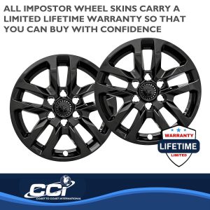 Coast to Coast Wheel Skin, Impostor ®, 18 Inch, 5 Split Spokes, Snap-On/Center Retention, Painted, Gloss Black, ABS Plastic, Set of 4 – IWCIMP432BLK