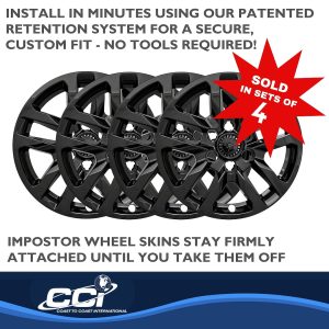 Coast to Coast Wheel Skin, Impostor ®, 18 Inch, 5 Split Spokes, Snap-On/Center Retention, Painted, Gloss Black, ABS Plastic, Set of 4 – IWCIMP432BLK