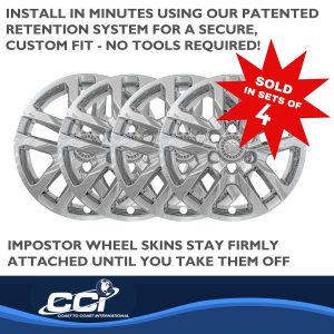 Coast to Coast Wheel Skin, Impostor ®, 18 Inch, 5 Split Spokes, Snap-On/Center Retention, Plated, Chrome, ABS Plastic, Set of 4 – IWCIMP432X