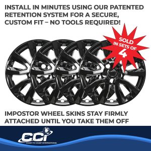 Coast to Coast Wheel Skin, Impostor ®, 17 Inch, 5 V Spokes, Snap-On, Painted, Gloss Black, ABS Plastic, Set of 4 – IWCIMP433BLK