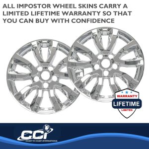 Coast to Coast Wheel Skin, Impostor ®, 17 Inch, 5 V Spokes, Snap-On, Plated, Chrome, ABS Plastic, Set of 4 – IWCIMP433X