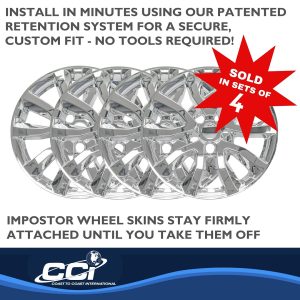 Coast to Coast Wheel Skin, Impostor ®, 17 Inch, 5 V Spokes, Snap-On, Plated, Chrome, ABS Plastic, Set of 4 – IWCIMP433X