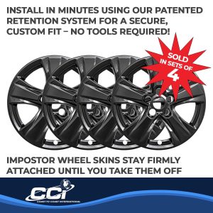 Coast to Coast Wheel Skin, Impostor ®, 17 Inch, 5 V Spokes, Snap-On, Painted, Gloss Black, ABS Plastic, Set of 4 – IWCIMP434BLK