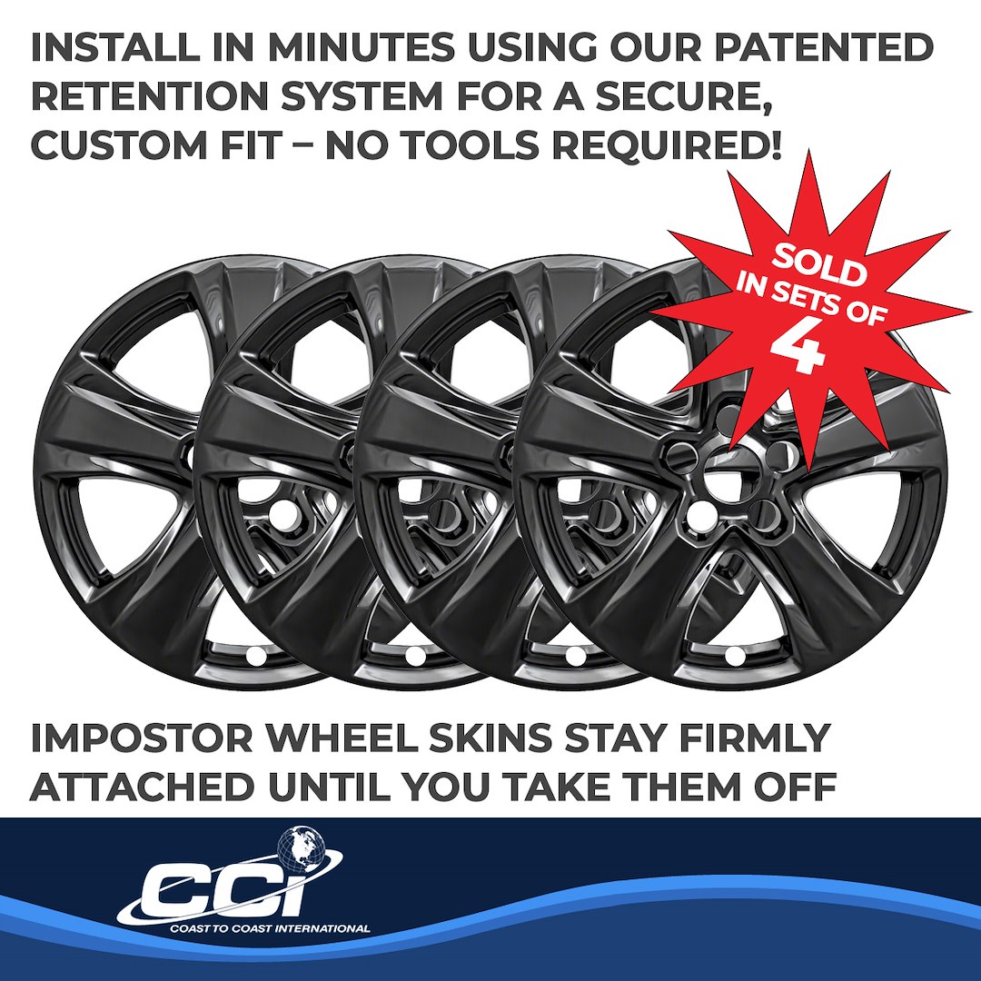 Coast to Coast Wheel Skin, Impostor ®, 17 Inch, 5 V Spokes, Snap-On, Painted, Gloss Black, ABS Plastic, Set of 4 – IWCIMP434BLK