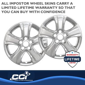 Coast to Coast Wheel Skin, Impostor ®, 17 Inch, 5 V Spokes, Snap-On, Plated, Chrome, ABS Plastic, Set of 4 – IWCIMP434X