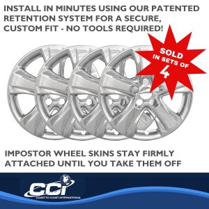 Coast to Coast Wheel Skin, Impostor ®, 17 Inch, 5 V Spokes, Snap-On, Plated, Chrome, ABS Plastic, Set of 4 – IWCIMP434X