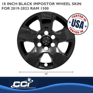 Coast to Coast Wheel Skin, Impostor ®, 18 Inch, 5 Spokes, Snap-On/Center Retention, Painted, Gloss Black, ABS Plastic, Set of 4 – IWCIMP435BLK