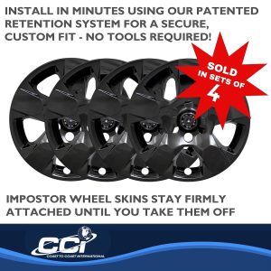 Coast to Coast Wheel Skin, Impostor ®, 18 Inch, 5 Spokes, Snap-On/Center Retention, Painted, Gloss Black, ABS Plastic, Set of 4 – IWCIMP435BLK