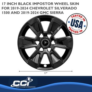 Coast to Coast Wheel Skin, Impostor ®, 17 Inch, 6 Spokes, Snap-On/Center Retention, Painted, Gloss Black, ABS Plastic, Set of 4 – IWCIMP436BLK