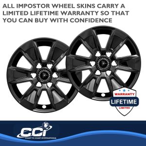 Coast to Coast Wheel Skin, Impostor ®, 17 Inch, 6 Spokes, Snap-On/Center Retention, Painted, Gloss Black, ABS Plastic, Set of 4 – IWCIMP436BLK