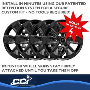 Coast to Coast Wheel Skin, Impostor ®, 17 Inch, 6 Spokes, Snap-On/Center Retention, Painted, Gloss Black, ABS Plastic, Set of 4 – IWCIMP436BLK