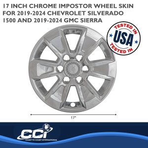 Coast to Coast Wheel Skin, Impostor ®, 17 Inch, 6 Spokes, Snap-On/Center Retention, Plated, Chrome, ABS Plastic, Set of 4 – IWCIMP436X