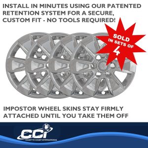 Coast to Coast Wheel Skin, Impostor ®, 17 Inch, 6 Spokes, Snap-On/Center Retention, Plated, Chrome, ABS Plastic, Set of 4 – IWCIMP436X