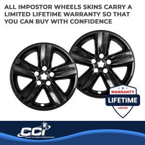 Coast to Coast Wheel Skin, Impostor ®, 16 Inch, 5 Spokes, Snap-On/Center Retention, Painted, Gloss Black, ABS Plastic, Set of 4 – IWCIMP437BLK