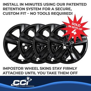 Coast to Coast Wheel Skin, Impostor ®, 16 Inch, 5 Spokes, Snap-On/Center Retention, Painted, Gloss Black, ABS Plastic, Set of 4 – IWCIMP437BLK