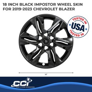 Coast to Coast Wheel Skin, Impostor ®, 18 Inch, 6 Split Spokes, Snap-On/Center Retention, Painted, Gloss Black, ABS Plastic, Set of 4 – IWCIMP438BLK