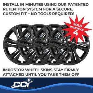 Coast to Coast Wheel Skin, Impostor ®, 18 Inch, 6 Split Spokes, Snap-On/Center Retention, Painted, Gloss Black, ABS Plastic, Set of 4 – IWCIMP438BLK