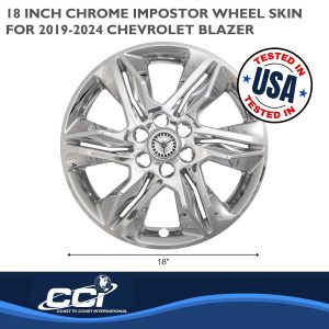 Coast to Coast Wheel Skin, Impostor ®, 18 Inch, 6 Split Spokes, Snap-On/Center Retention, Plated, Chrome, ABS Plastic, Set of 4 – IWCIMP438X