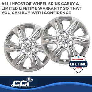 Coast to Coast Wheel Skin, Impostor ®, 18 Inch, 6 Split Spokes, Snap-On/Center Retention, Plated, Chrome, ABS Plastic, Set of 4 – IWCIMP438X
