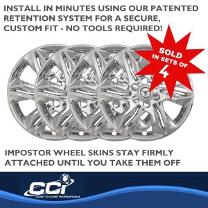 Coast to Coast Wheel Skin, Impostor ®, 18 Inch, 6 Split Spokes, Snap-On/Center Retention, Plated, Chrome, ABS Plastic, Set of 4 – IWCIMP438X
