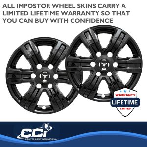 Coast to Coast Wheel Skin, Impostor ®, 17 Inch, 6 Spokes, Snap-On/Center Retention, Painted, Gloss Black, ABS Plastic, Set of 4 – IWCIMP439BLK