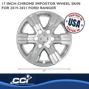 Coast to Coast Wheel Skin, Impostor ®, 17 Inch, 6 Spokes, Snap-On/Center Retention, Plated, Chrome, ABS Plastic, Set of 4 – IWCIMP439X