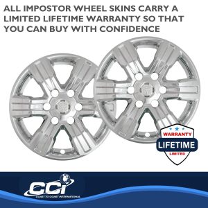 Coast to Coast Wheel Skin, Impostor ®, 17 Inch, 6 Spokes, Snap-On/Center Retention, Plated, Chrome, ABS Plastic, Set of 4 – IWCIMP439X