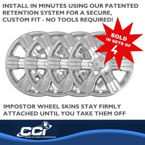 Coast to Coast Wheel Skin, Impostor ®, 17 Inch, 6 Spokes, Snap-On/Center Retention, Plated, Chrome, ABS Plastic, Set of 4 – IWCIMP439X