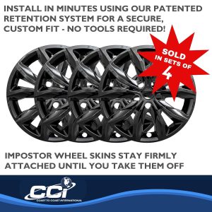 Coast to Coast Wheel Skin, Impostor ®, 17 Inch, 5 Split Spokes, Snap-On, Painted, Gloss Black, ABS Plastic, Set of 4 – IWCIMP440BLK