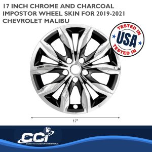 Coast to Coast Wheel Skin, Impostor ®, 17 Inch, 5 Split Spokes, Snap-On, Plated, Chrome/ Charcoal, ABS Plastic, Set of 4 – IWCIMP440CC