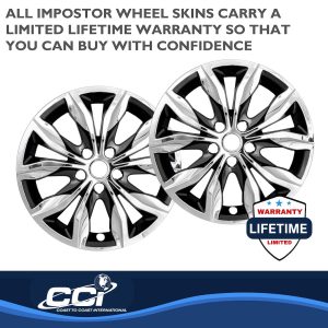 Coast to Coast Wheel Skin, Impostor ®, 17 Inch, 5 Split Spokes, Snap-On, Plated, Chrome/ Charcoal, ABS Plastic, Set of 4 – IWCIMP440CC