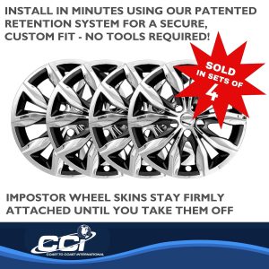 Coast to Coast Wheel Skin, Impostor ®, 17 Inch, 5 Split Spokes, Snap-On, Plated, Chrome/ Charcoal, ABS Plastic, Set of 4 – IWCIMP440CC