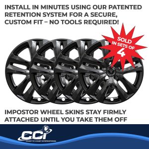 Coast to Coast Wheel Skin, Impostor ®, 18 Inch, 5 V Spokes, Snap-On/Center Retention, Painted, Gloss Black, ABS Plastic, Set of 4 – IWCIMP441BLK