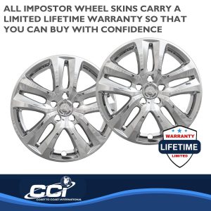 Coast to Coast Wheel Skin, Impostor ®, 18 Inch, 5 V Spokes, Snap-On/Center Retention, Plated, Chrome, ABS Plastic, Set of 4 – IWCIMP441X