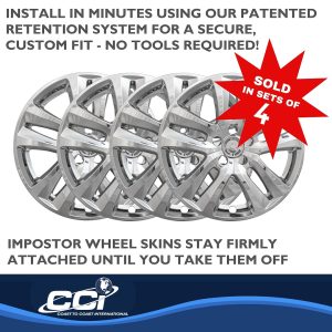 Coast to Coast Wheel Skin, Impostor ®, 18 Inch, 5 V Spokes, Snap-On/Center Retention, Plated, Chrome, ABS Plastic, Set of 4 – IWCIMP441X