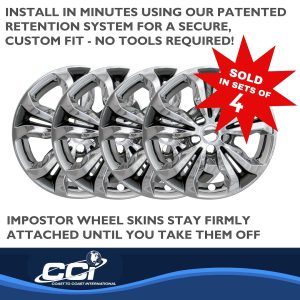 Coast to Coast Wheel Skin, Impostor ®, 16 Inch, 5 Split Spokes, Snap-On, Plated, Chrome/ Charcoal, ABS Plastic, Set of 4 – IWCIMP442CC