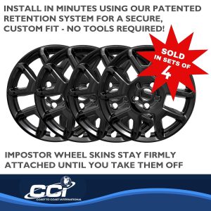 Coast to Coast Wheel Skin, Impostor ®, 17 Inch, 5 V Spokes, Snap-On, Painted, Gloss Black, ABS Plastic, Set of 4 – IWCIMP443BLK