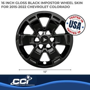 Coast to Coast Wheel Skin, Impostor ®, 16 Inch, 5 V Spokes, Snap-On/Center Retention, Painted, Gloss Black, ABS Plastic, Set of 4 – IWCIMP444BLK