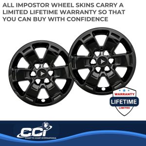Coast to Coast Wheel Skin, Impostor ®, 16 Inch, 5 V Spokes, Snap-On/Center Retention, Painted, Gloss Black, ABS Plastic, Set of 4 – IWCIMP444BLK