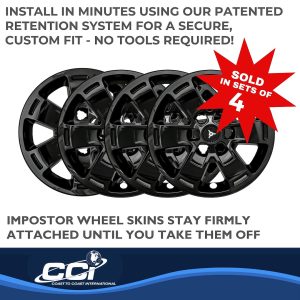 Coast to Coast Wheel Skin, Impostor ®, 16 Inch, 5 V Spokes, Snap-On/Center Retention, Painted, Gloss Black, ABS Plastic, Set of 4 – IWCIMP444BLK