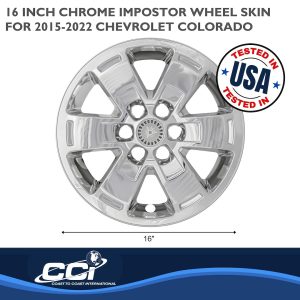 Coast to Coast Wheel Skin, Impostor ®, 16 Inch, 5 V Spokes, Snap-On/Center Retention, Plated, Chrome, ABS Plastic, Set of 4 – IWCIMP444X