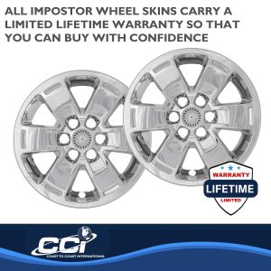 Coast to Coast Wheel Skin, Impostor ®, 16 Inch, 5 V Spokes, Snap-On/Center Retention, Plated, Chrome, ABS Plastic, Set of 4 – IWCIMP444X