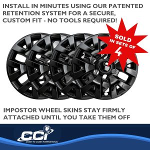 Coast to Coast Wheel Skin, Impostor ®, 16 Inch, 6 Split Spokes, Snap-On, Painted, Gloss Black, ABS Plastic, Set of 4 – IWCIMP445BLK