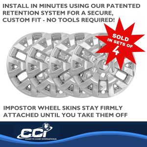 Coast to Coast Wheel Skin, Impostor ®, 16 Inch, 6 Split Spokes, Snap-On, Plated, Chrome, ABS Plastic, Set of 4 – IWCIMP445X