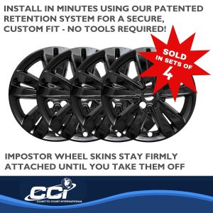 Coast to Coast Wheel Skin, Impostor ®, 17 Inch, 5 V Spokes, Snap-On, Painted, Gloss Black, ABS Plastic, Set of 4 – IWCIMP446BLK