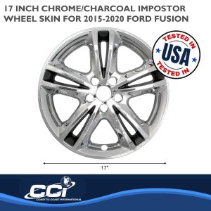 Coast to Coast Wheel Skin, Impostor ®, 17 Inch, 5 V Spokes, Snap-On, Plated, Chrome/ Charcoal, ABS Plastic, Set of 4 – IWCIMP447CC