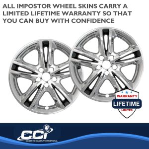Coast to Coast Wheel Skin, Impostor ®, 17 Inch, 5 V Spokes, Snap-On, Plated, Chrome/ Charcoal, ABS Plastic, Set of 4 – IWCIMP447CC